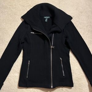 LRL Lauren Jeans Co, Ralph Lauren, Black Knit Cotton Sweater/Jacket Size XS